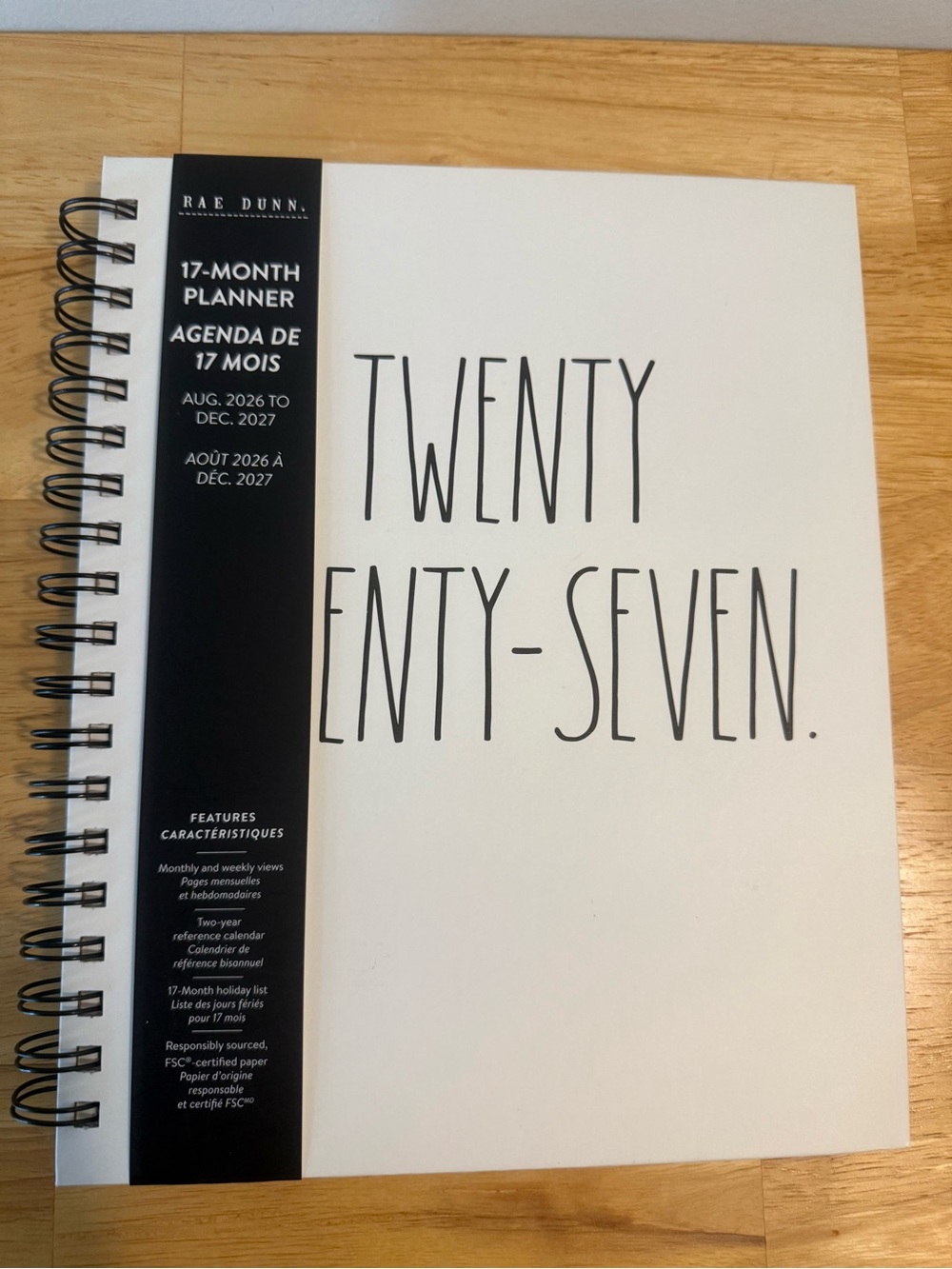 Rae Dunn White Planner with Black Text and Spine